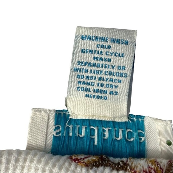 Sundance Embroidered Floral Thermal Top Boho Waffle Knit Ivory Long Sleeve Sz M - Picture 6 of 8